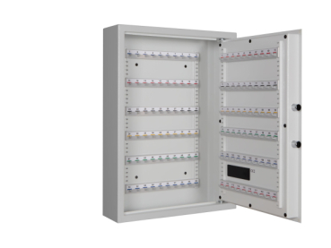 Schlüsseltresor mit Elektronikschloss und 120 Haken, geöffneter Tür in Frontal Ansicht