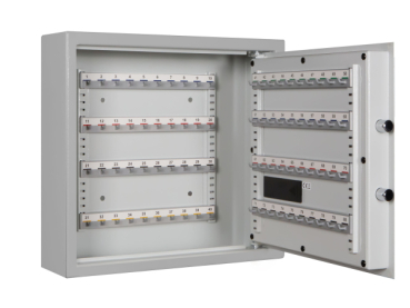 Preview: Schlüsseltresor mit Elektronikschloss und 80 Haken geöffneter Tür in Frontalansicht