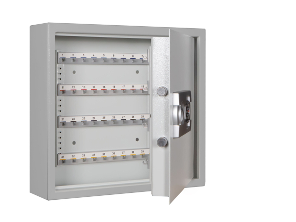 Schlüsseltresor mit Elektronikschloss und 80 Haken geöffneter Tür in Frontalansicht