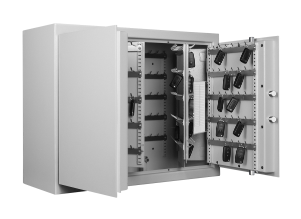 Schlüsseltresor ST 280/GAE mit Elektronikschloss, doppel Türe, geöffnet, Schlüssel in Innenbereich in Frontalansicht